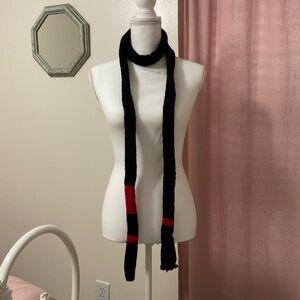 Handmade Black and Red Knit Skinny Scarf